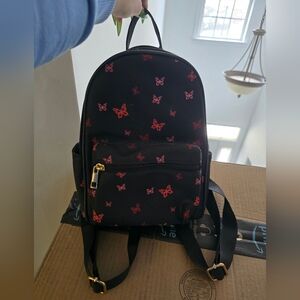 Black Mini Backpack with Pink Butterfly Print